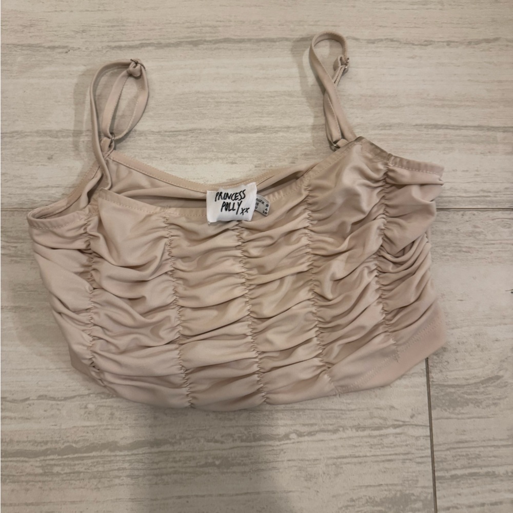 Princess Polly Beige Gathered Blouse sz 4